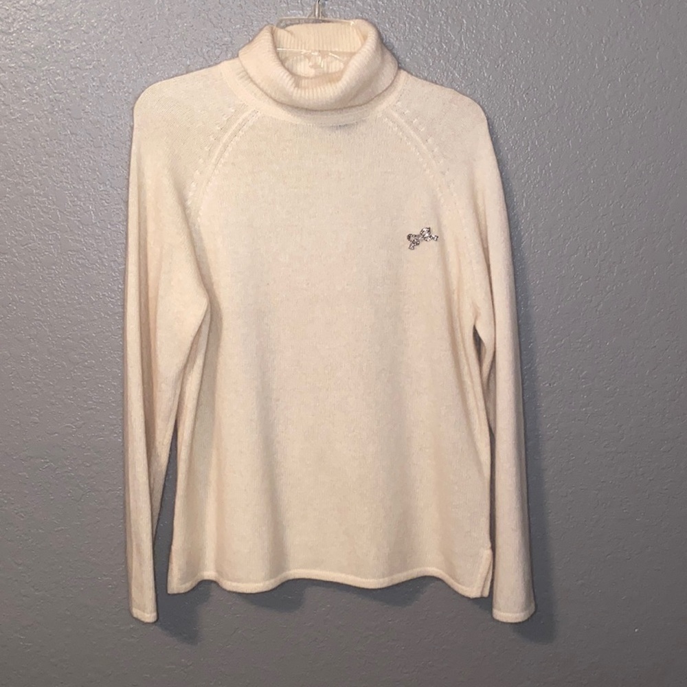 Jeanne Pierre Wool Rabbit Hair Turtleneck Sweater Cream Large Cozy Soft